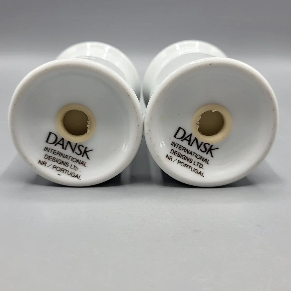 Vintage Dansk Salt and Pepper Shakers Navy Blue Banded White Porcelain Portugal